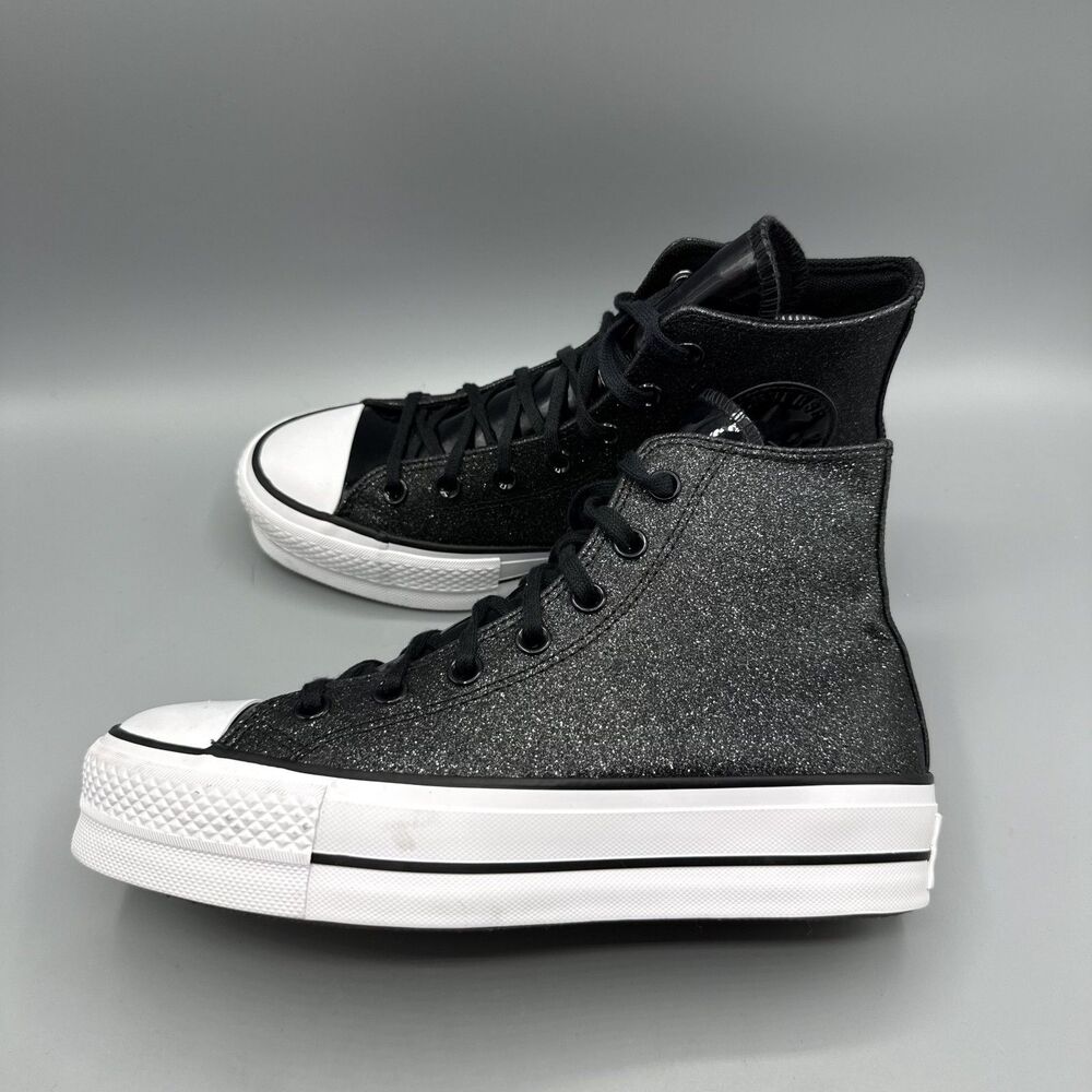 Converse Chuck Taylor All Star Hi Lift Sparkle Black Glitter Platform Size 7.5 - Picture 6 of 10